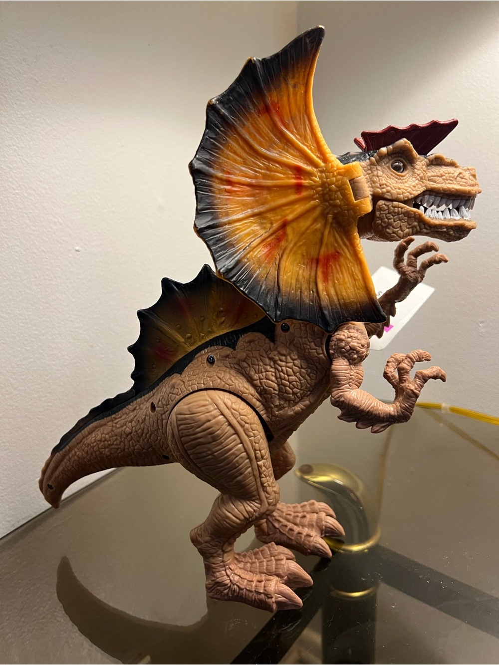 Frilled Dinosaur Reptile Figurine - Brown with Orange Frill